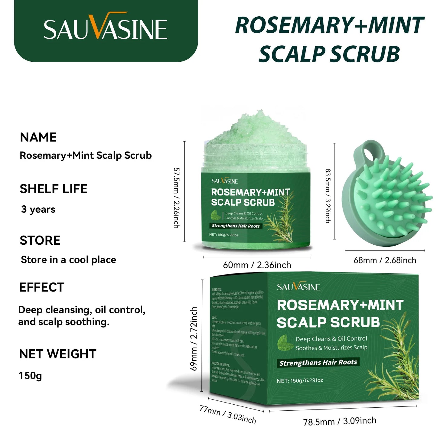 SAUVASINE Rosemary Mint Scalp Scrub | Deep Cleanse 150g