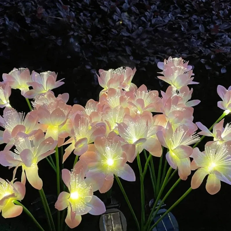 Solar Camellia Flower LED Garden Stake Light | Fiber Optic Lamp