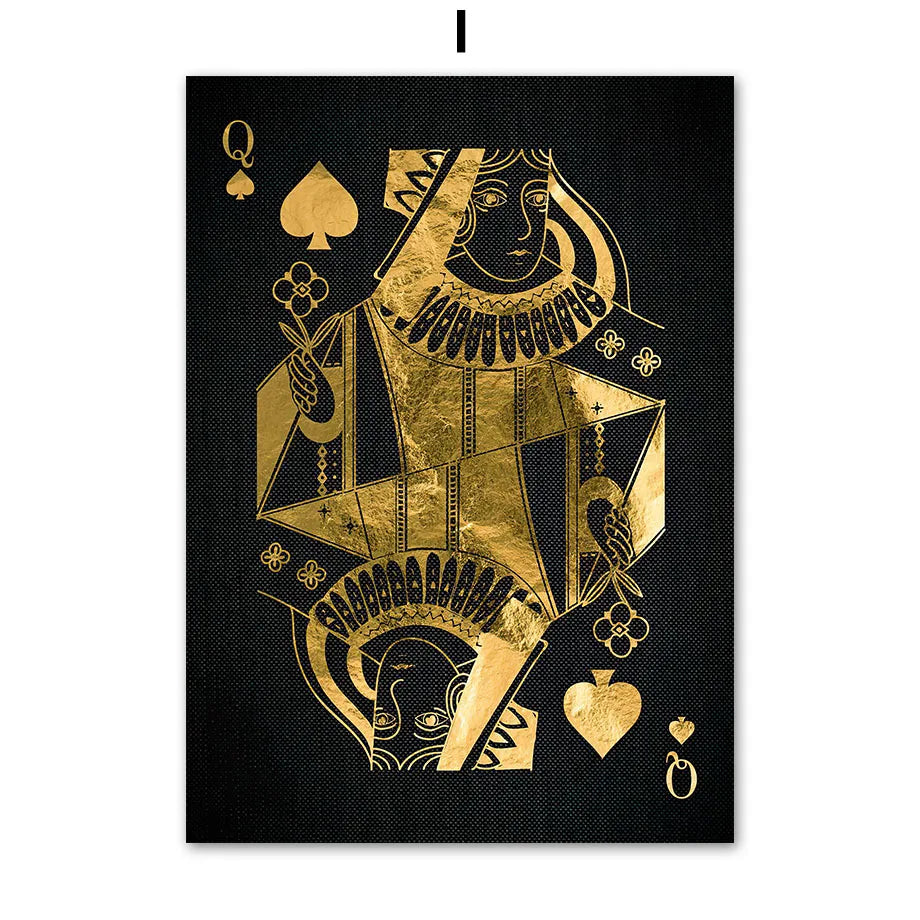 Golden Playing Cards Canvas Wall Art | Ace Spades Nordic Poster