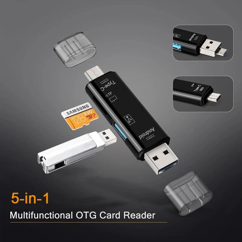 5 in 1 Multifunction Usb 2.0 Type C/Usb /Micro Usb/Tf/SD Memory Card Reader OTG Card Reader Adapter Mobile Phone Accessories Peaceful Pleasures Health and Wellness