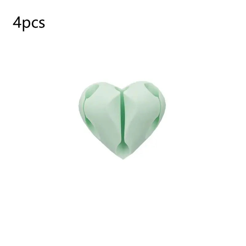 Self Adhesive Silicone Heart Shaped Cable Organizer 4PCS USB Charging Desk Clip Holder Home Office Wire Holder Clip Peaceful Pleasures Health and Wellness Green