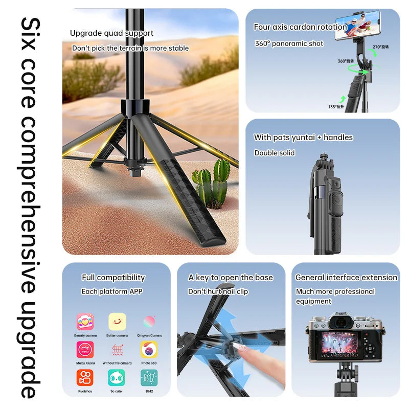 AI Smart Tracking Selfie Stick Tripod | 360° 4-Axis Stabilizer Peaceful Pleasures Health and Wellness