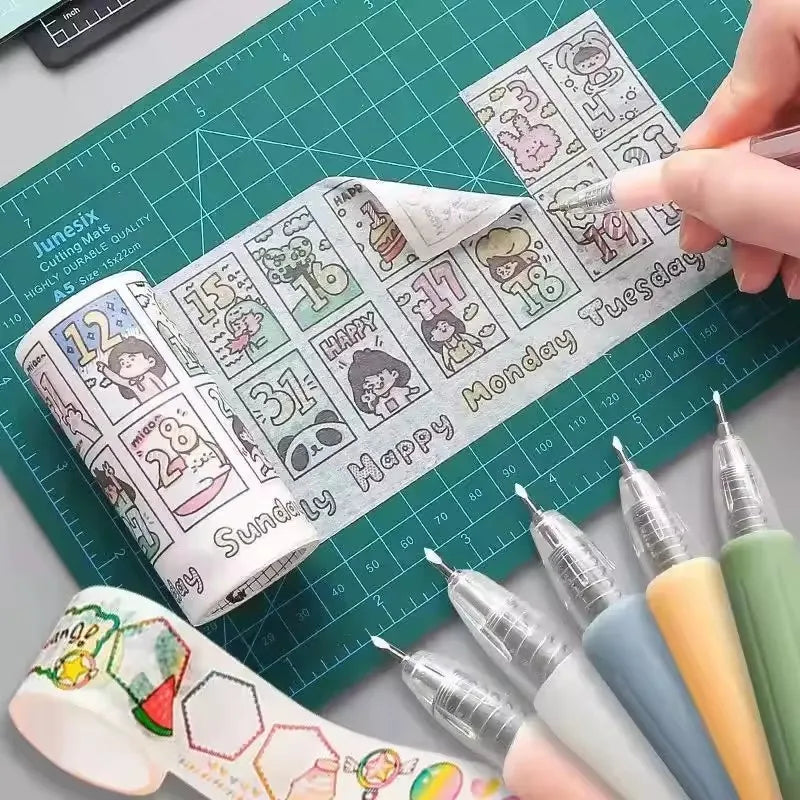 6/1pcs Wrapping Cutting Utility Pen Knife Retractable Press Hand Account Pen Knife Creative Art Paper Cutting Tool for Student Peaceful Pleasures Health and Wellness