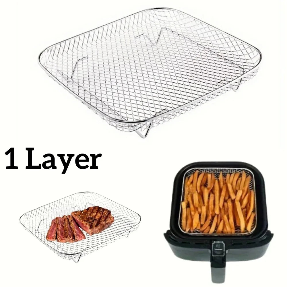 1–3 Layer Stackable Air Fryer Rack Set | 304 Stainless Steel Square Dehydrator Racks