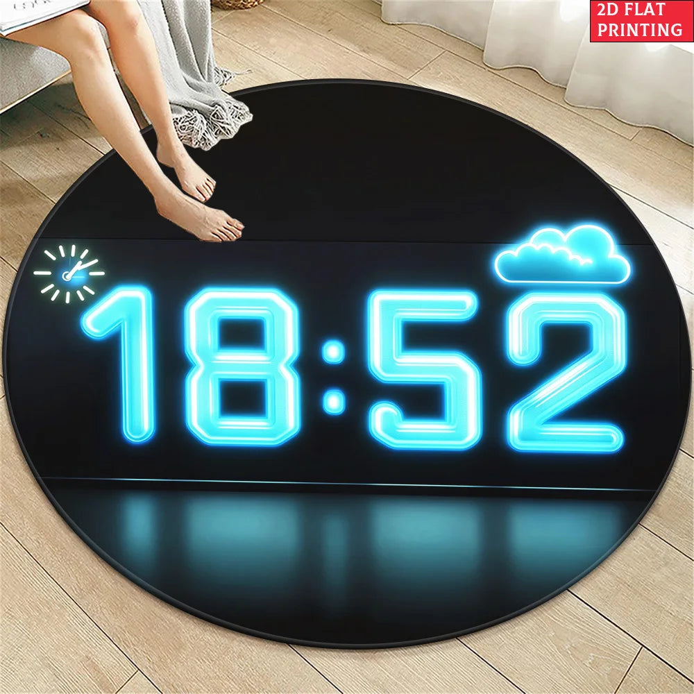 1pc Digital Clock Design Round Rug for Modern Living Room Decor 2D Flat Printed Floor Mat Non-Slip Home Decoration Peaceful Pleasures Health and Wellness 40cm-dia. 2603130609