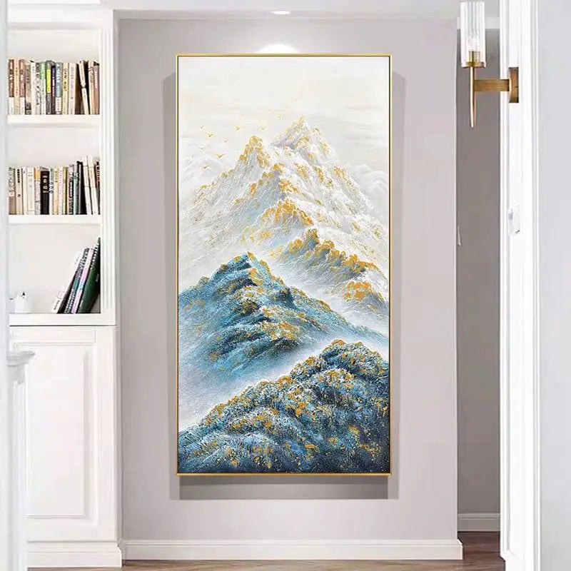 Abstract Gold Foil Mountains For Home Decor Pure Hand Painted Oil Painting On Canvas Hanging Poster Mural Picture For Living Roo Peaceful Pleasures Health and Wellness