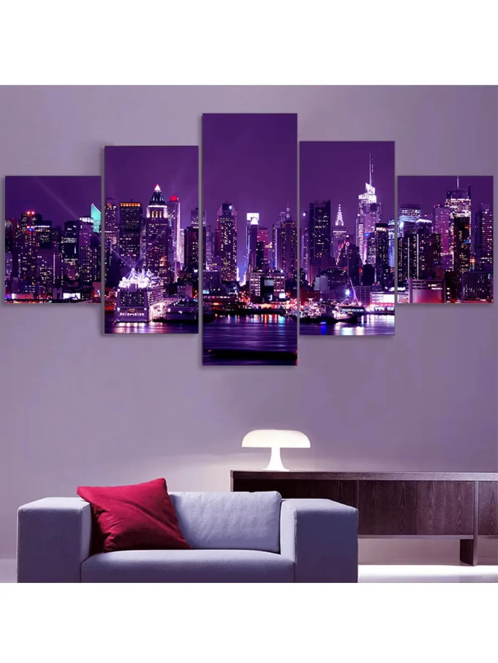 Canvas Painting Wall Art 5 Pieces New York City Construction Scenery Pictures Prints Night View Poster Home Decor Modular Framed Peaceful Pleasures Health and Wellness