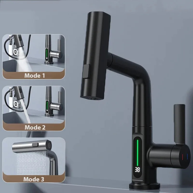 Waterfall Basin Faucet with Digital Temp Display | Hot & Cold