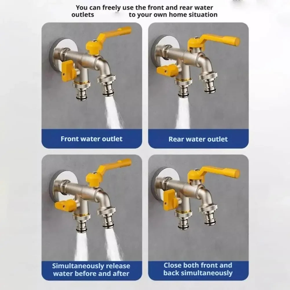 1/2" 3/4" Garden Water Tap Replacement Connector - Ball Valve Faucet with 2 Outlets, Easy On/Off for Irrigation & Hose System Peaceful Pleasures Health and Wellness