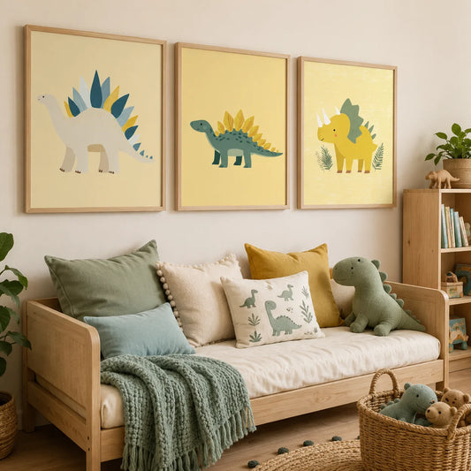 Cartoon Dinosaur Canvas Wall Art | Kids Nursery Poster Print Canvas Wall Art Peaceful Pleasures Health and Wellness