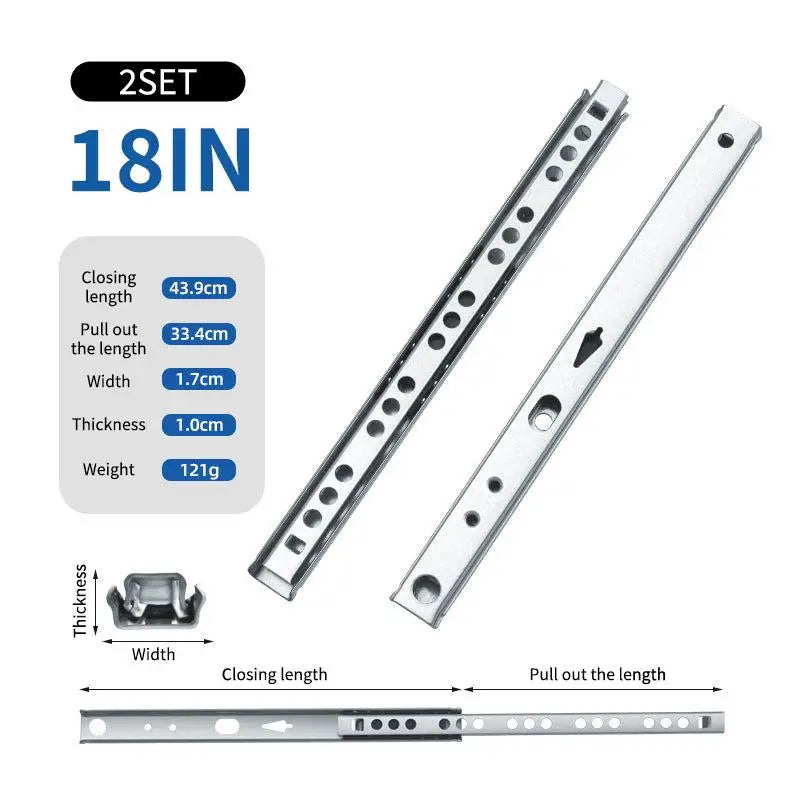 New 2Set Smooth Glide Bearing Drawer Slides 17mm Wide Two Way Slide Drawer Glides 8"-17" Hardware Accessories Drawer Rail Peaceful Pleasures Health and Wellness A9