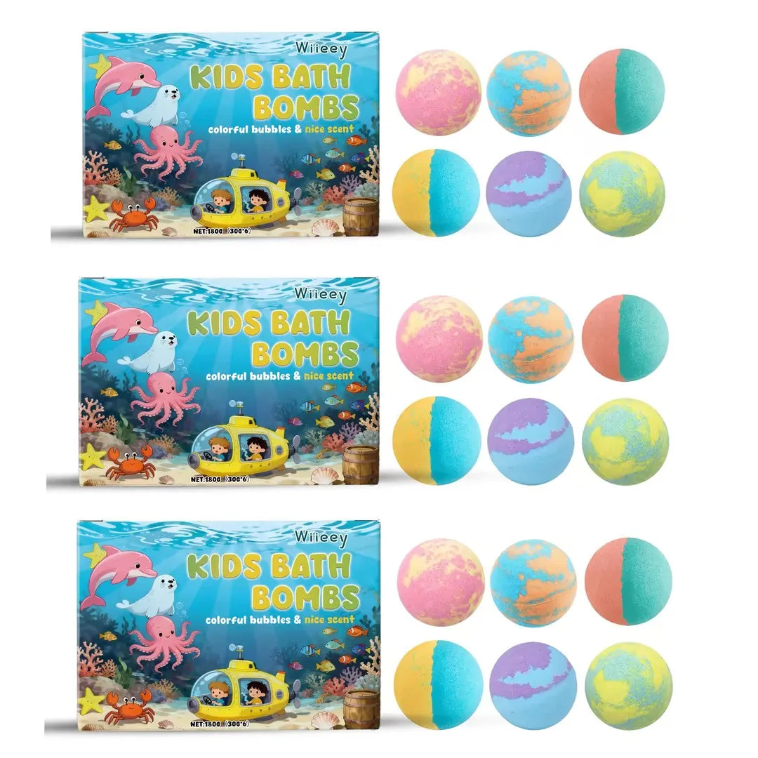 Kids Fizzy Bath Bombs Set – 6 Colorful Moisturizing Spa Balls