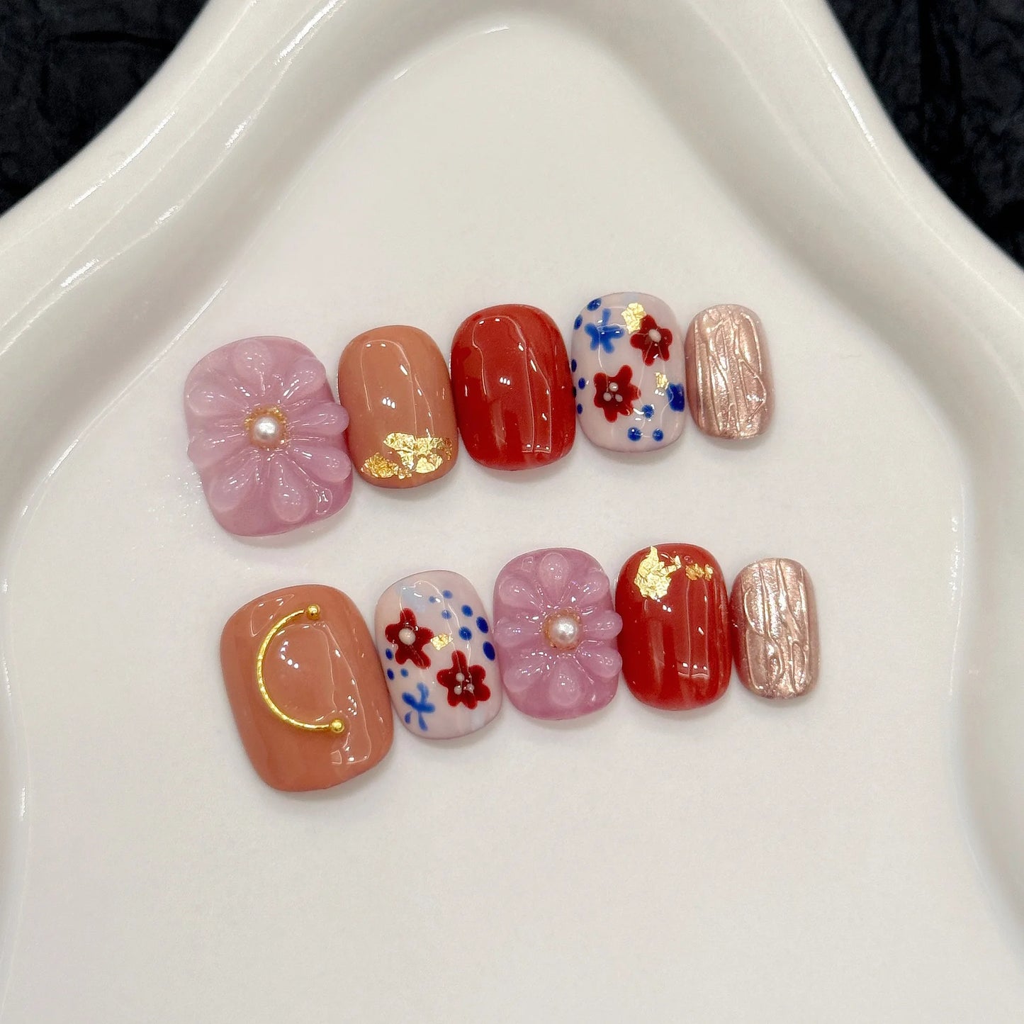 10pcs Handmade Short Press on Nails Color 3D Flower Design Fake Nails for Women Girl Wearable Sweet Cute Korean False Nail Tips Peaceful Pleasures Health and Wellness XS