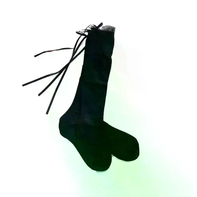 Women's Mesh Ballet Slouch Socks with Bow Lace | Calf Length