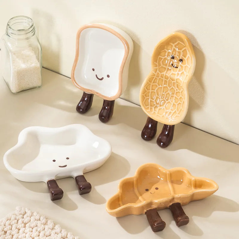 Cartoon Cute Bread Shaped Ceramic Seasoning Dish Irregular Creative Home Utensils Dipping Dish Peaceful Pleasures Health and Wellness