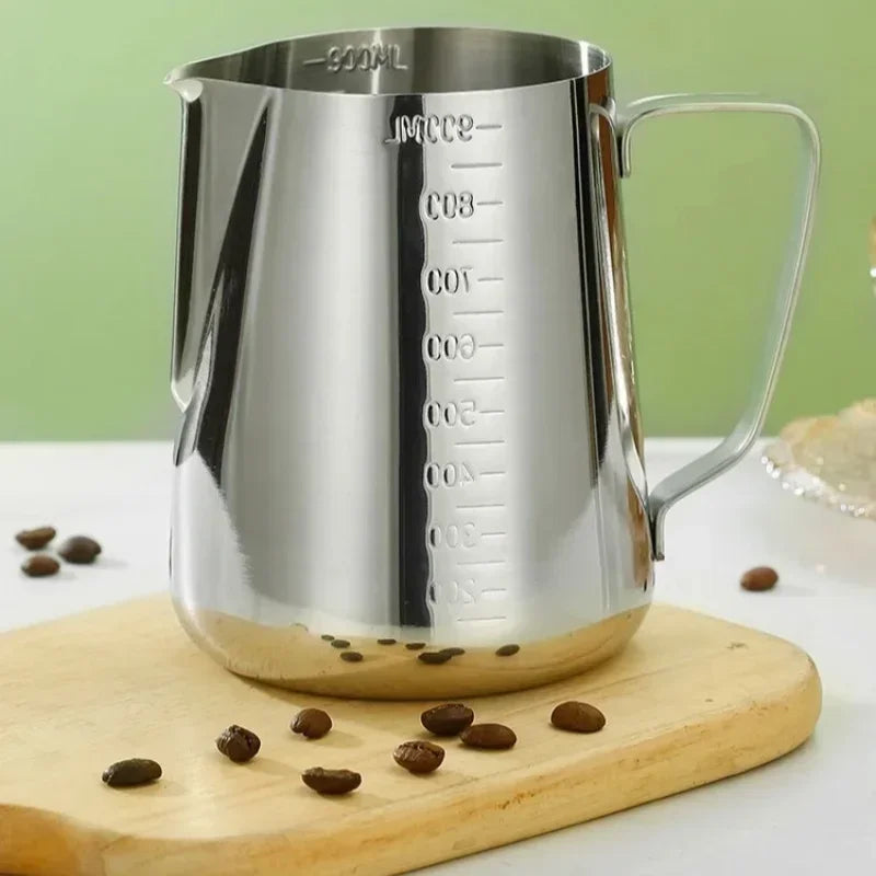 304 Stainless Steel Latte Art Cup Scale Milk Foam Pot Scale Latte Cappuccino Cream Steam Home Cafe Milk Foam Cup 350/550/900ML Peaceful Pleasures Health and Wellness