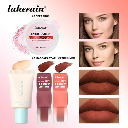 Lakerain 4-Piece Makeup Set – Primer, Lip Tint & Setting Powder Makeup Gift Set Oasis Select SET 2
