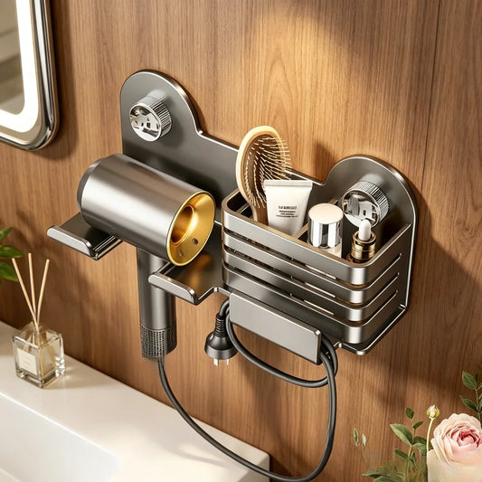 No-Drill Hair Dryer Holder Suction Cup Bathroom Wall Shelf Bathroom Wall Organizer Peaceful Pleasures Health and Wellness