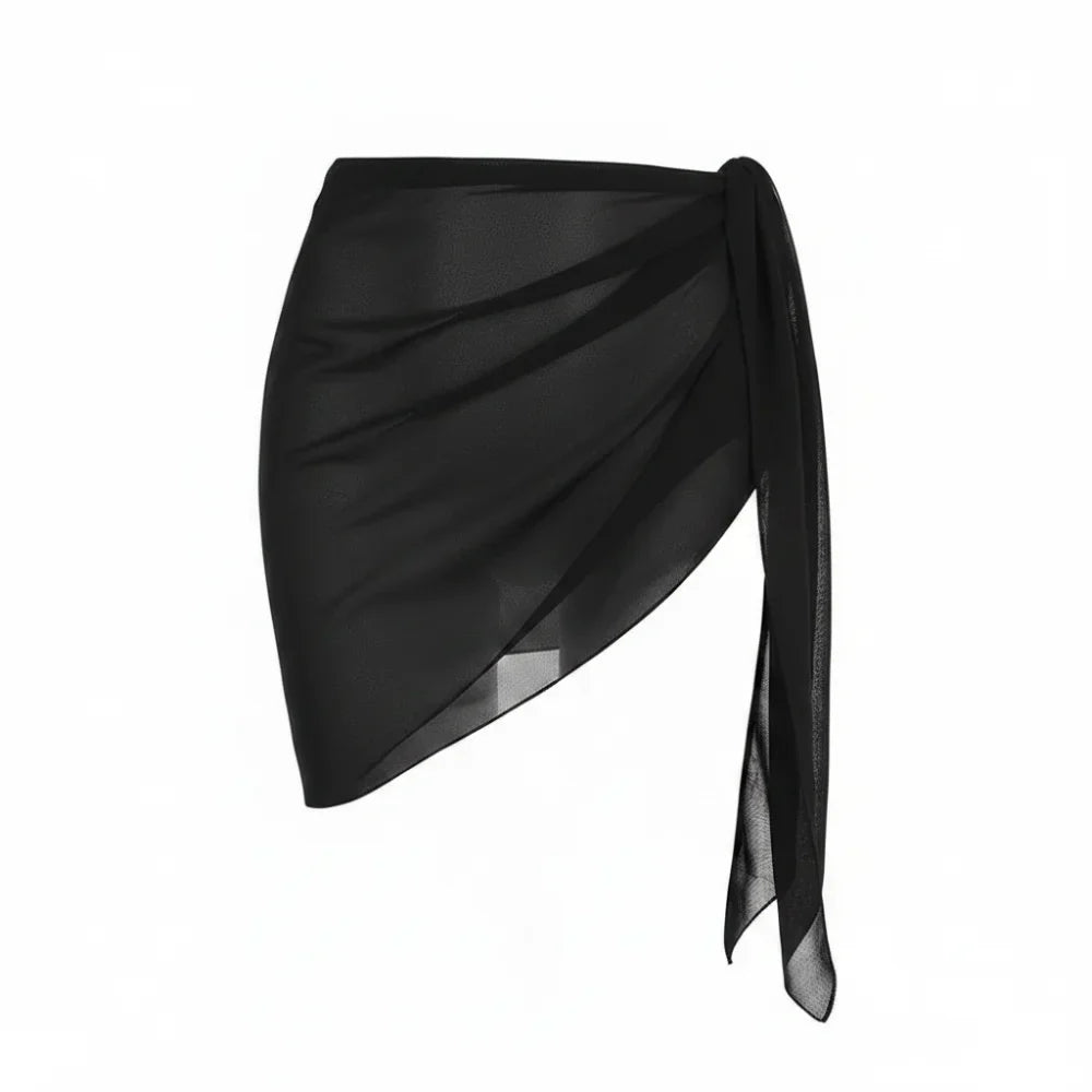 Women's Sheer Beach Coverup Skirt – Asymmetrical Mini Wrap