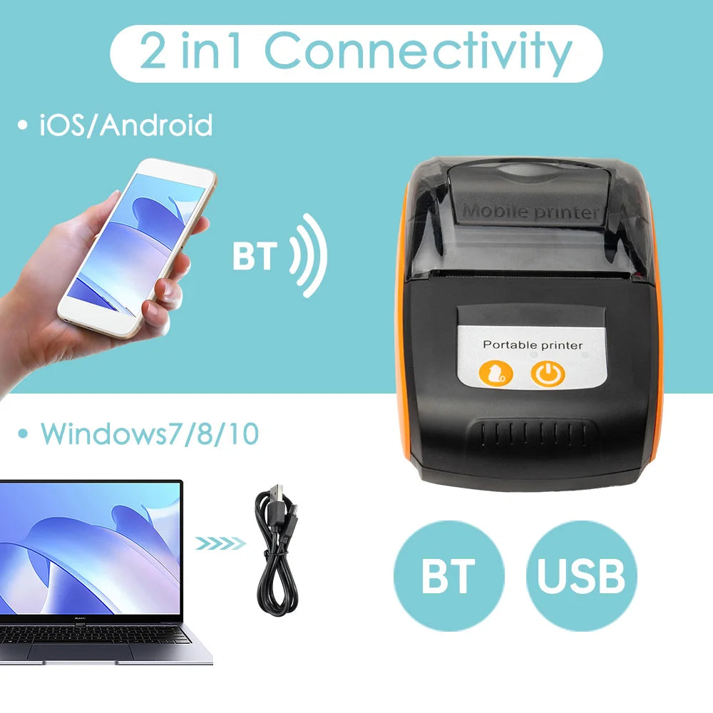 58mm Bluetooth Thermal Receipt Printer | USB, iOS, Android & Windows