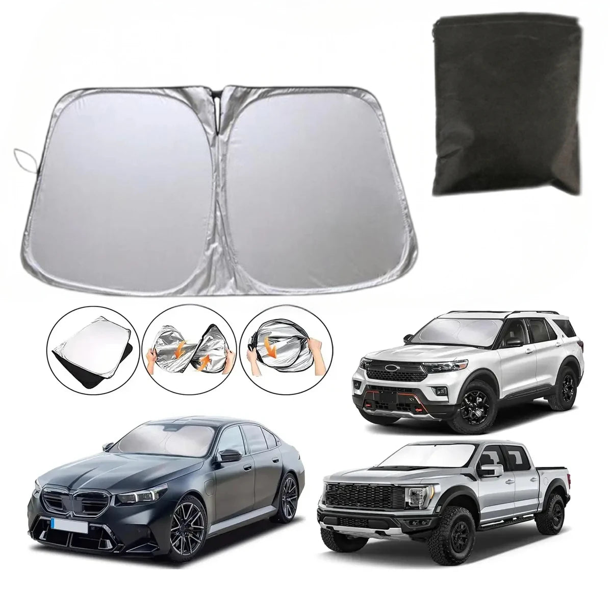 Car Front Windshield Sun Visor Reflect Sunlight Block UV Rays Foldable Sun Protection Heat Insulation Car Full Package Sun Visor Peaceful Pleasures Health and Wellness