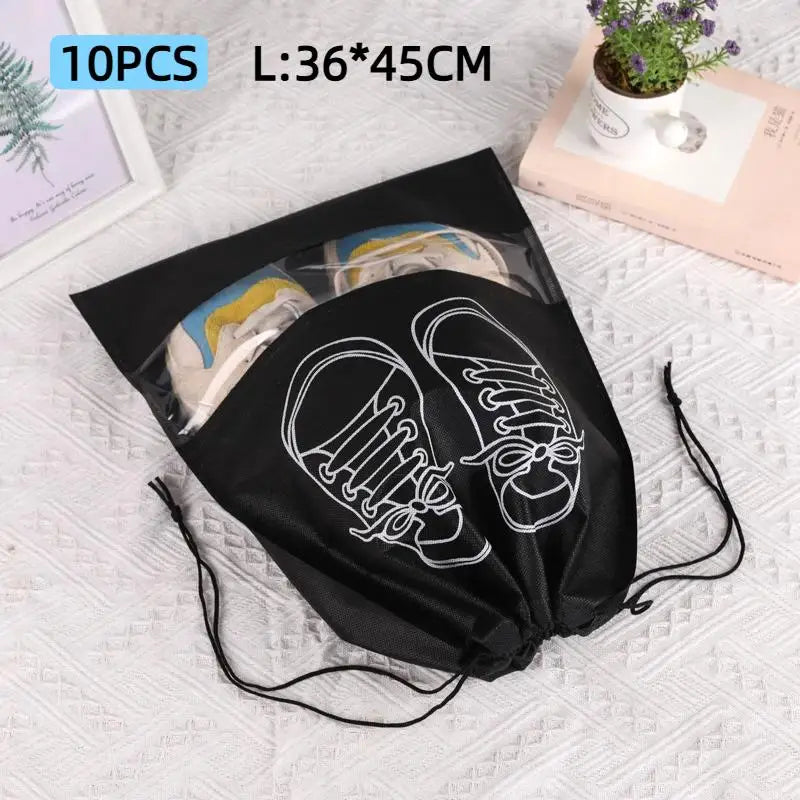 Non-Woven Drawstring Shoe Bags – Waterproof Travel Set of 10