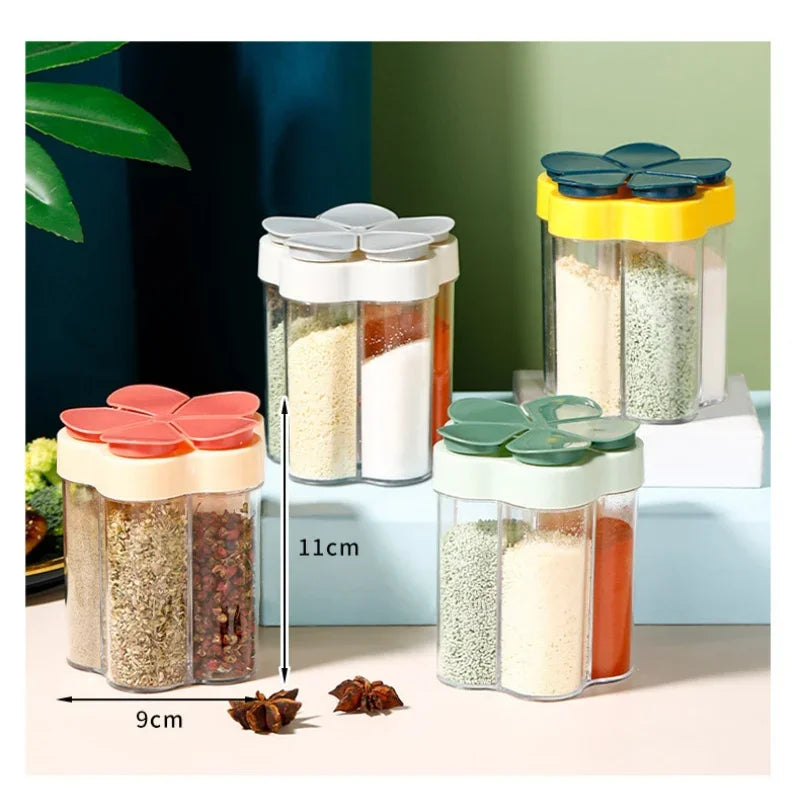 5-Compartment Seasoning Jar & Spice Organizer – Transparent PP with Mesh Pour Spout for Kitchen & Camping