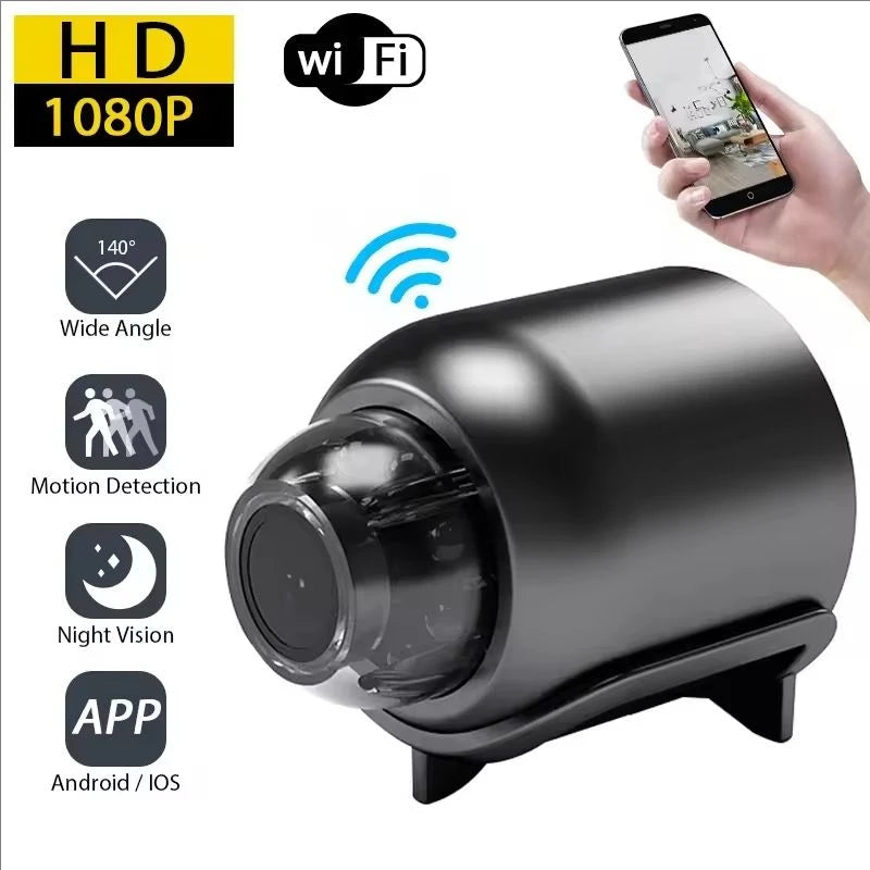 X5 Mini WiFi Camera 1080P HD Night Vision Security Cam 140° Wide Angle Motion Detect Remote View Audio Video Recorder Smart Home Peaceful Pleasures Health and Wellness black