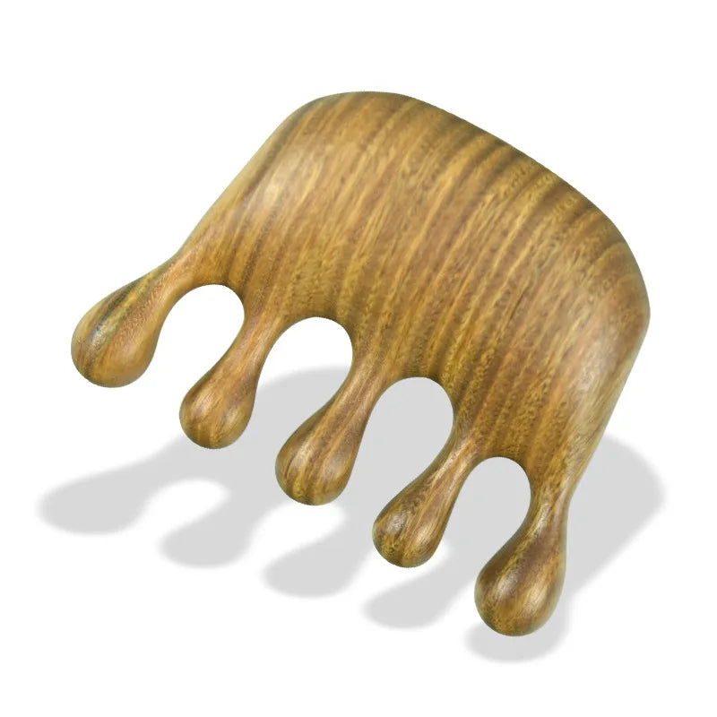 Green Sandalwood Wide Tooth Comb Head Meridian Massage Comb Acupuncture Therapy Blood Circulation Anti-static Smooth Hair Peaceful Pleasures Health and Wellness TYPE-7