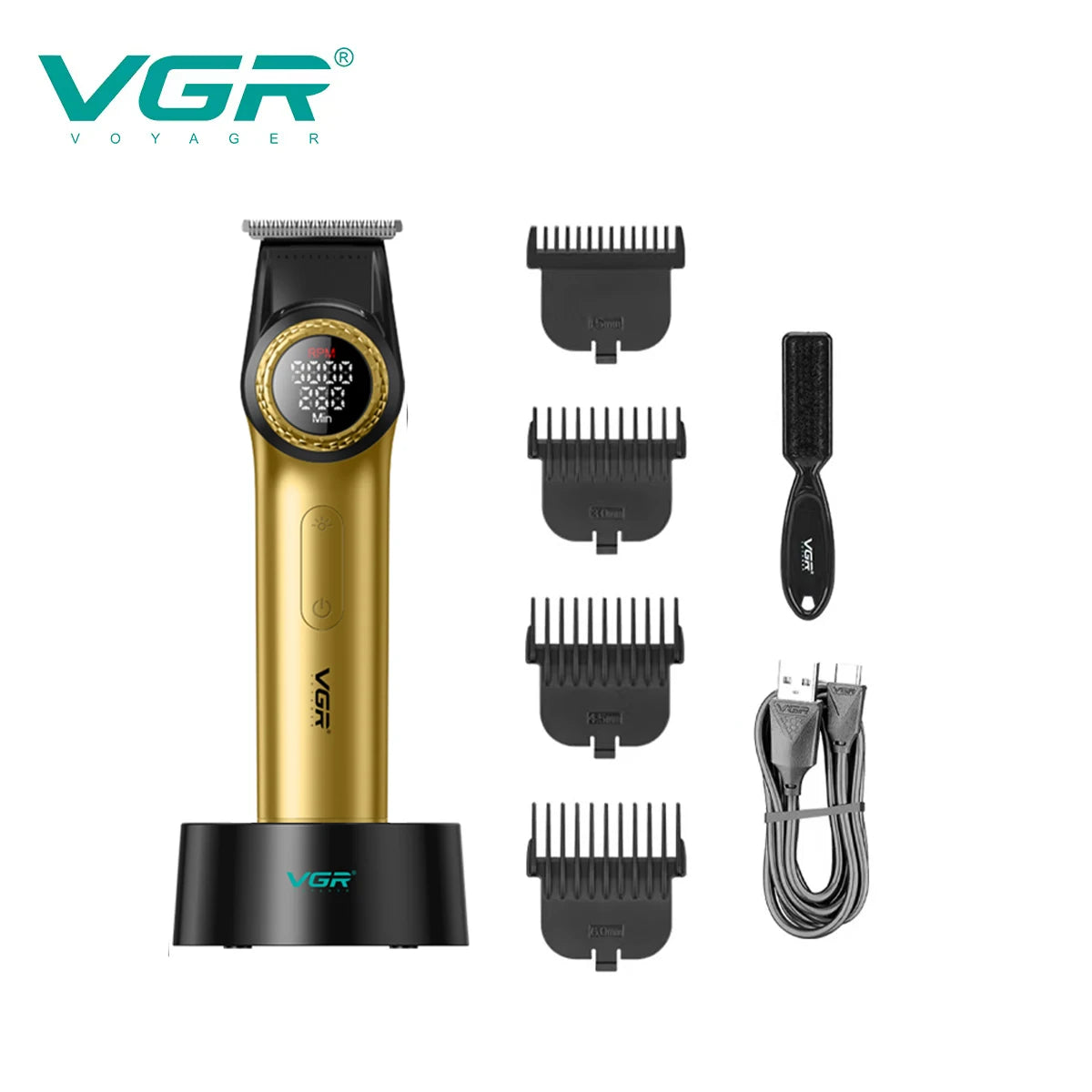 VGR Hair Trimmer Professional USB Hair Clipper Rechargeable Cordless Haircut LED DISPLAY Electric BLDC Motor Trimmer for V-977 Peaceful Pleasures Health and Wellness USB 1