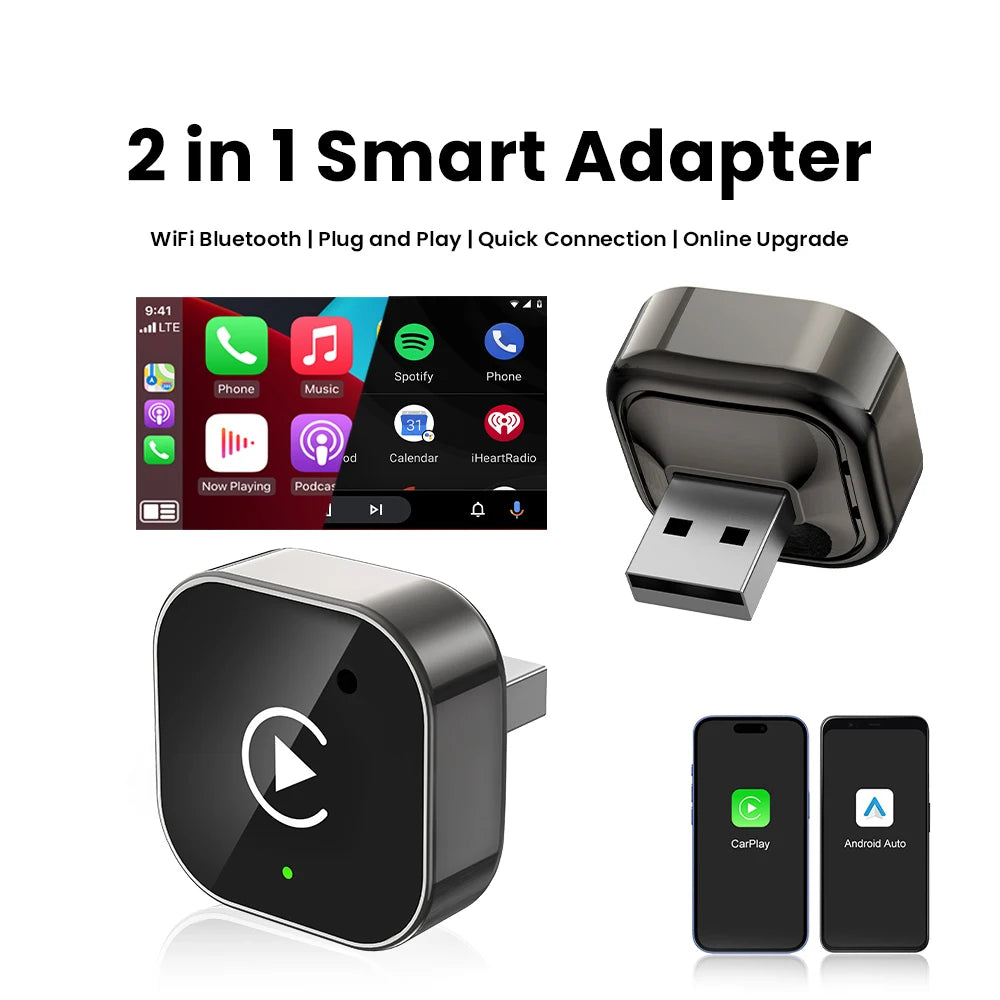 2-in-1 Wireless CarPlay & Android Auto Adapter | Plug & Play