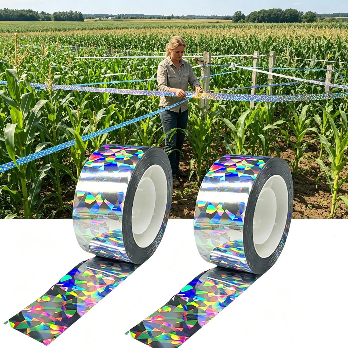 Bird Scare Tape 2 Rolls 164Ft Reflective Ribbon | Garden Fence