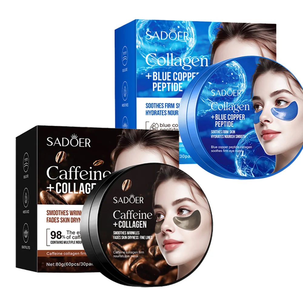 SADOER Collagen Eye Mask Caffeine Crystal Anti Dark Circles Eye Bag Remover Moisturizing Anti-aging Eye Patches Skin Eye Care Peaceful Pleasures Health and Wellness