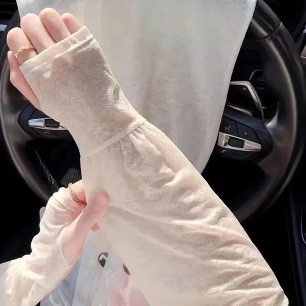 Women's Lace Ice Silk UV Arm Sleeves – Breathable Sun Cover
