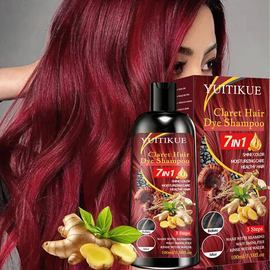 YUITIKUE 7 IN 1 Claret Hair Dye Shampoo Natural Ginger Herbal Moisturizing Long Lasting Hair Color Shampoo 100ml Peaceful Pleasures Health and Wellness