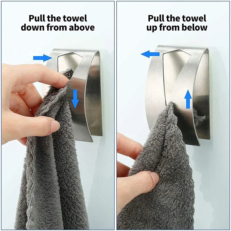 1PC Stainless Steel Towel Holder Hook Self Adhesive Clip Bathroom Cloth Hanger Household Wall Mounted Towel Rack Storage Peaceful Pleasures Health and Wellness