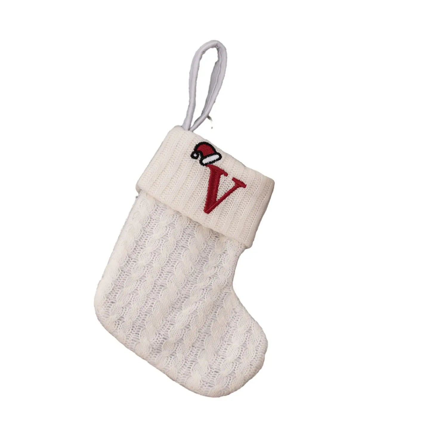 Knitted Christmas Stocking with Hanging Rope | Kids Candy Bag
