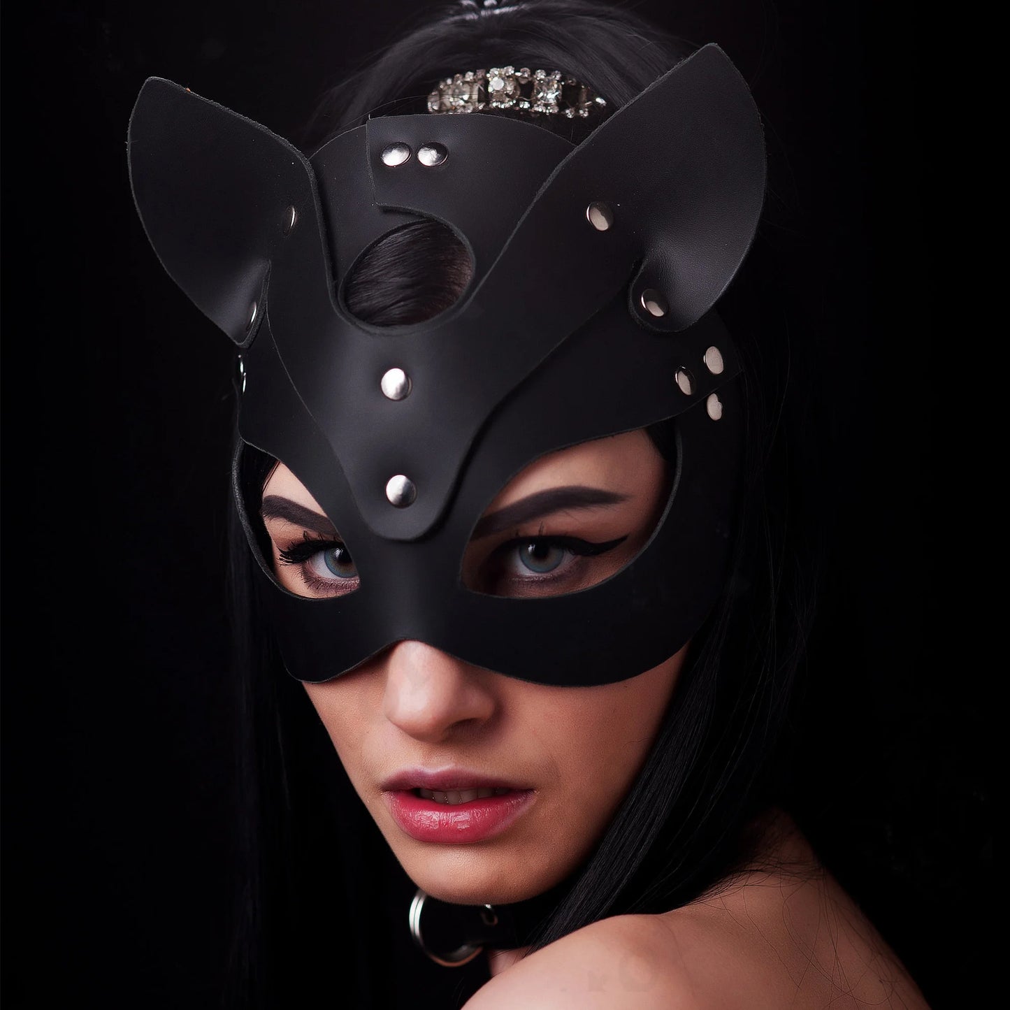 PU Fetish Leather Mask Sexy Lingerie Ladies Harness Cat Erotic