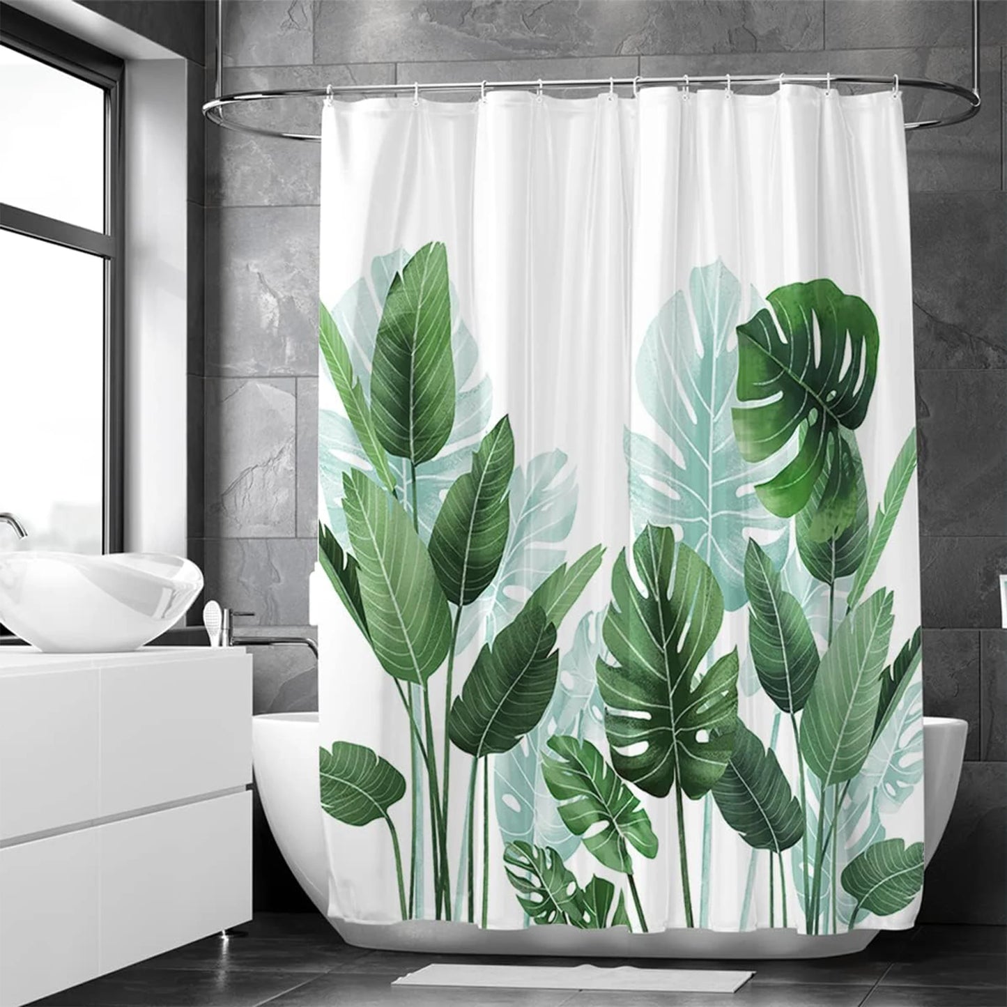 Clear Shower Curtain Waterproof White Plastic Bath Curtains Liner Transparent / Pink Bathroom Mildew PEVA Home Luxury with Hooks Peaceful Pleasures Health and Wellness Rainforest Leaf