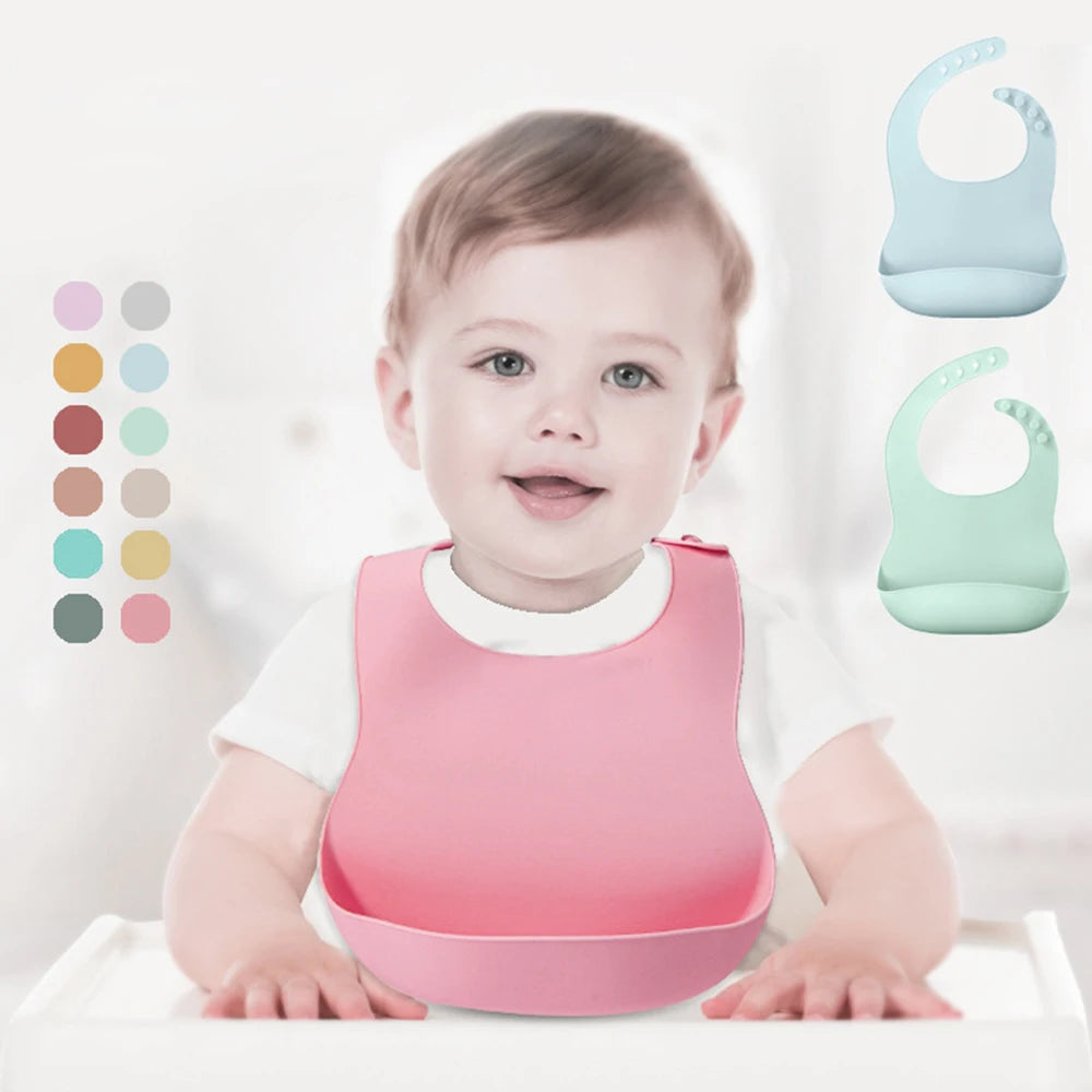 Soft Silicone Baby Bibs with Food Catcher Pocket | 1-3 Pack