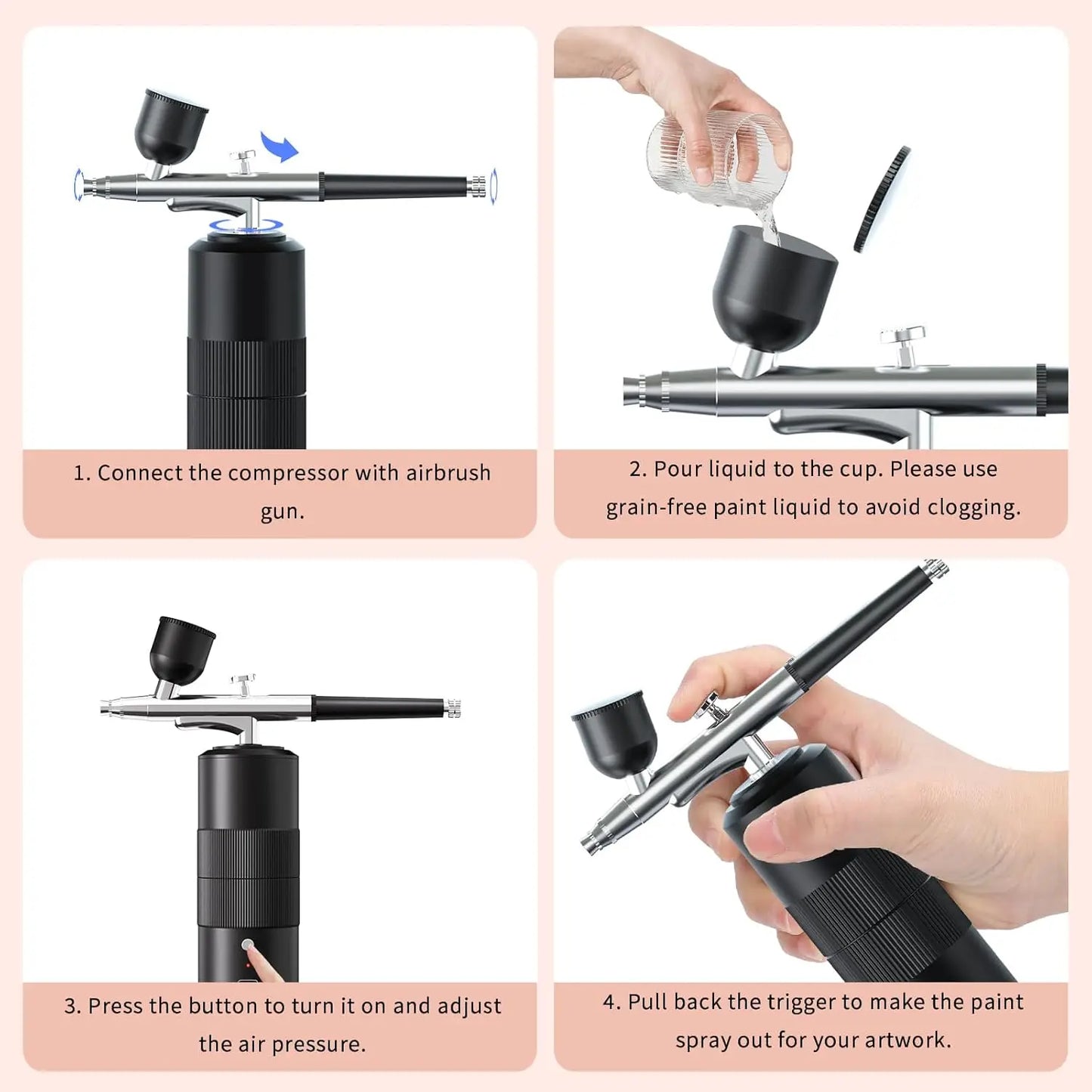 Portable Airbrush Kit Wireless Air Brush with Compressor Electrical Handheld Spray Gun Coloring Tattoo Graffiti Graphic Model Peaceful Pleasures Health and Wellness