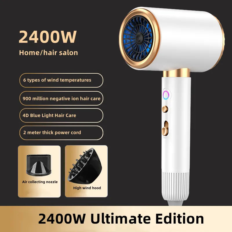 Manufacturer's Direct Selling High-Speed Hair Dryer 2400w High-Power Negative Ion Blue Light Hair Care Home Hair Salon Hair Drye Peaceful Pleasures Health and Wellness G-2400W-White EU