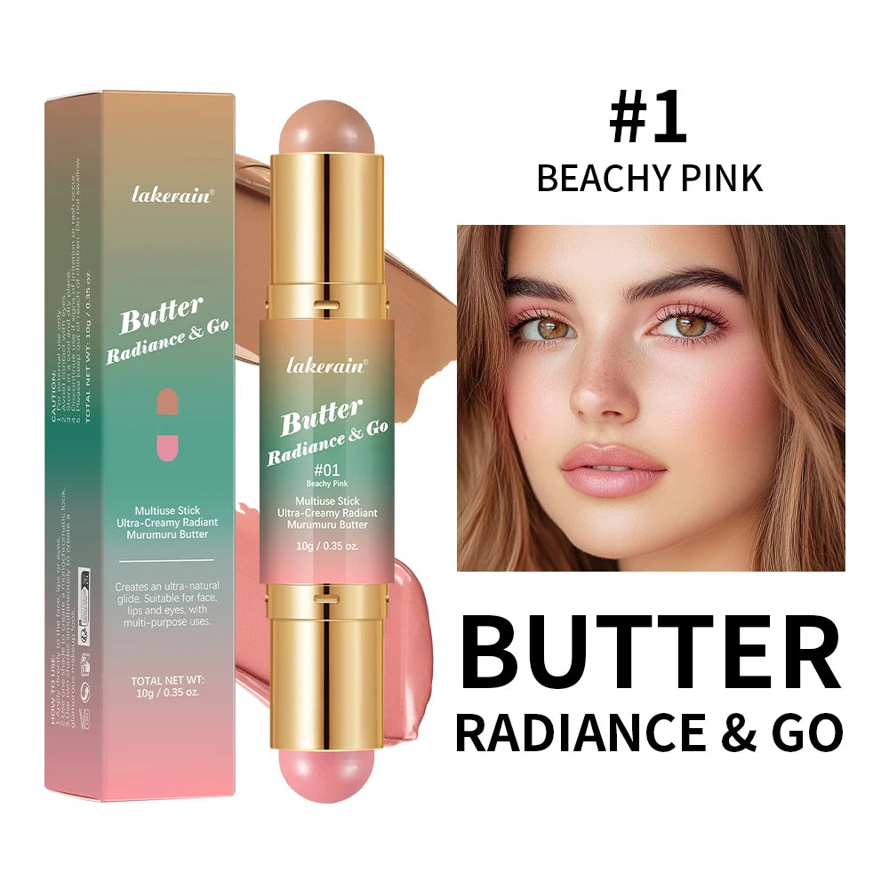 Butter Glow & Go Multiuse Stick Double-Headed Bronzer Blush Stick for Cheeks Contours Light Glossy Bronze&Pink Blusher Cosmetics Peaceful Pleasures Health and Wellness 1Beachy Pink