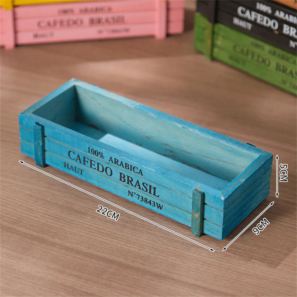 Retro Wooden Storage Box | Succulent Planter & Desk Organizer