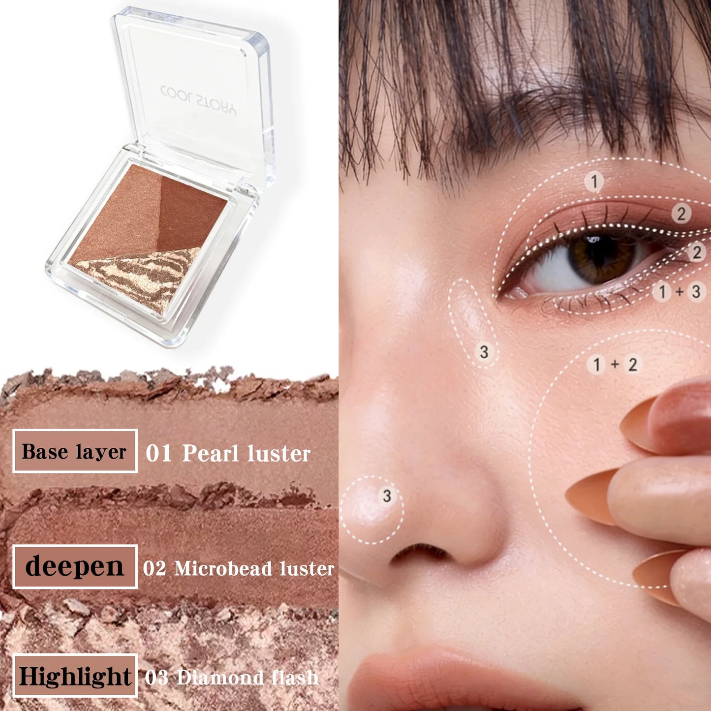 3-Color Eyeshadow Palette | Pearl Shimmer & Diamond Glitter