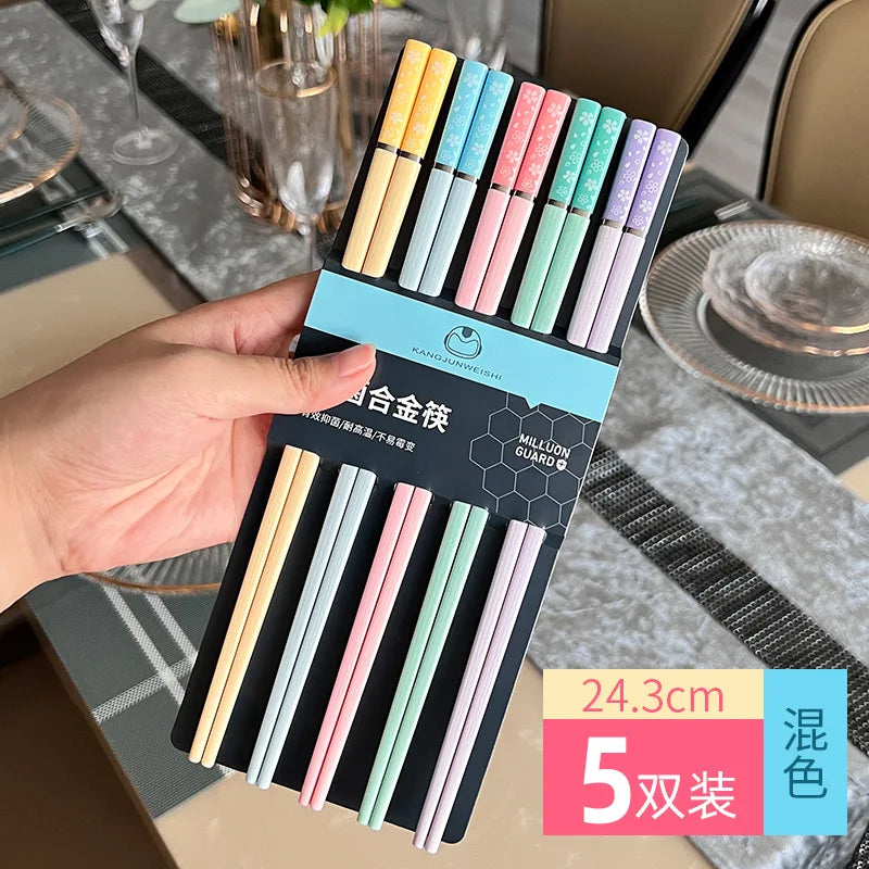 New Antibacterial Alloy Chopsticks Household Morandi Color Non Slip Mildew Proof High Appearance Chopsticks Household Chopsticks Peaceful Pleasures Health and Wellness E