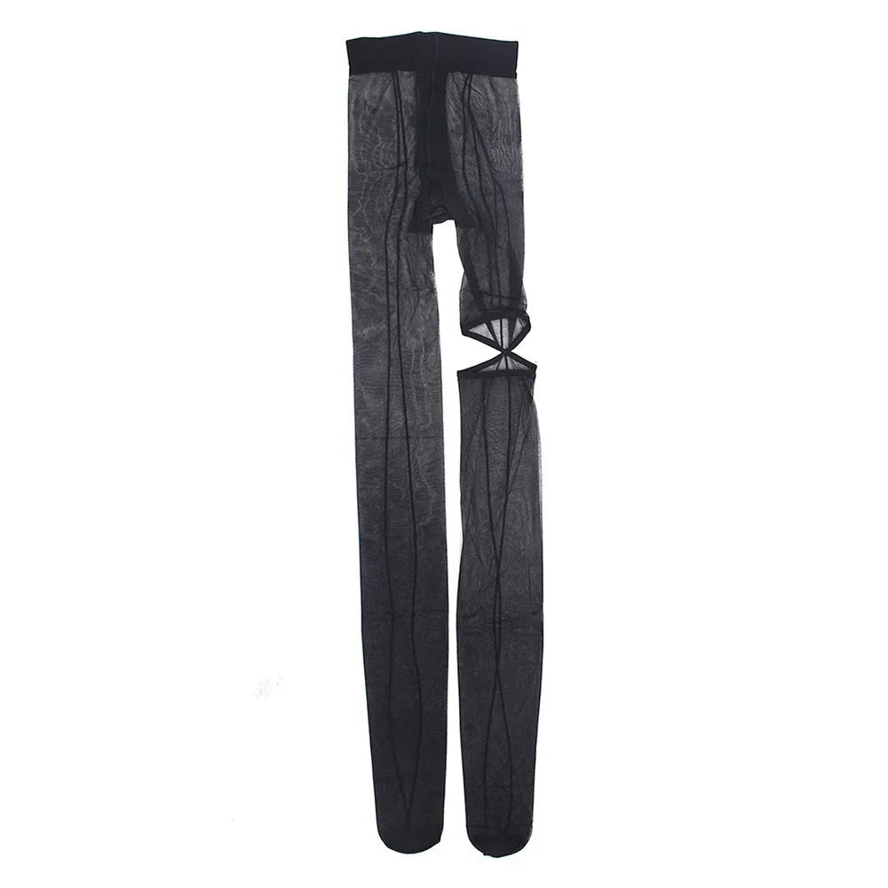 Women's Asymmetric Hollow Out Tights – Vertical Line Stockings