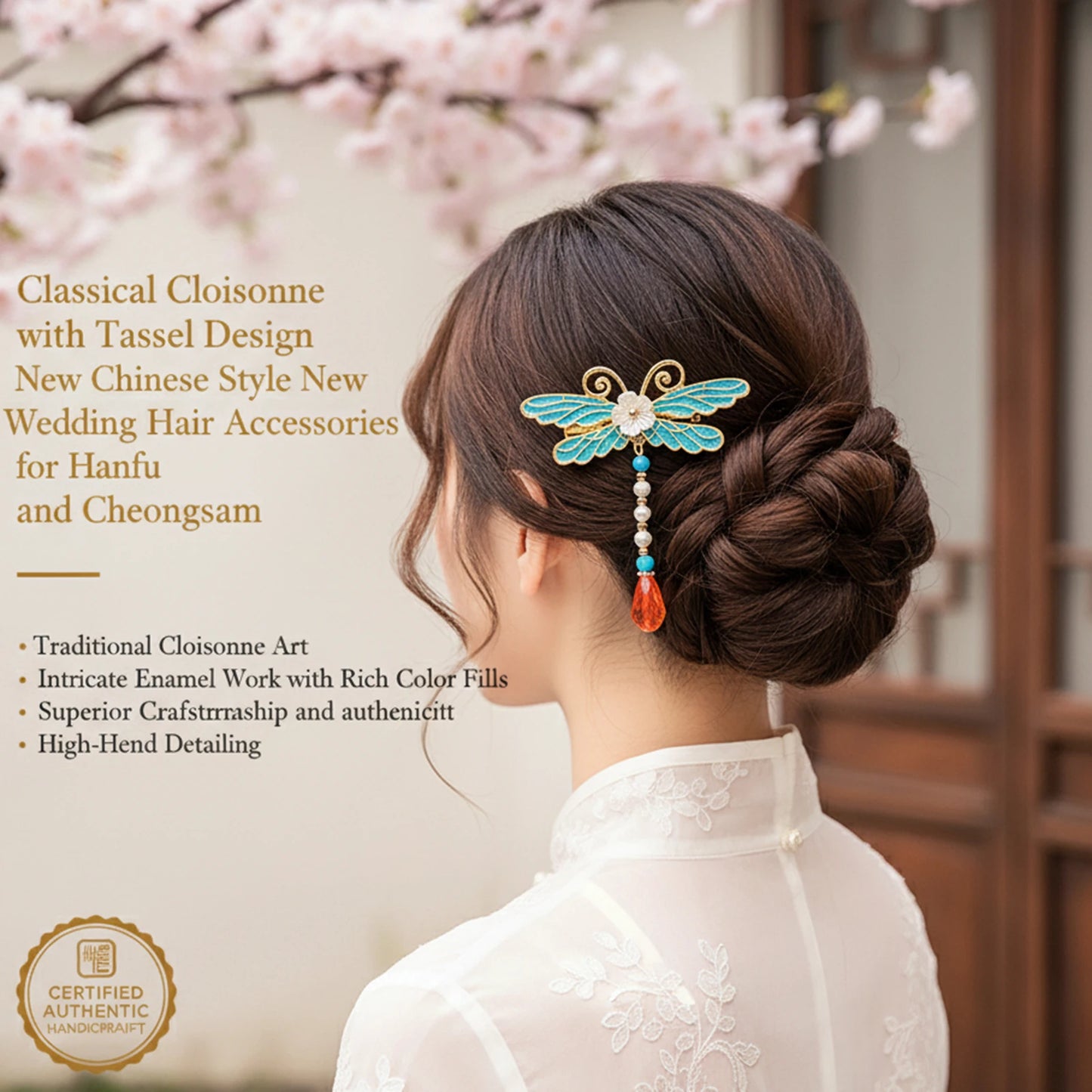 Classical Cloisonne Hairpin with Tassel Design New Chinese Style Wedding Hair Accessories for Hanfu and Cheongsam Peaceful Pleasures Health and Wellness