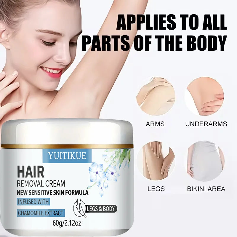 YUITIKUE Hair Removal Cream 60g Sensitive Skin Formula with Chamomile Extract for Legs & Body Peaceful Pleasures Health and Wellness