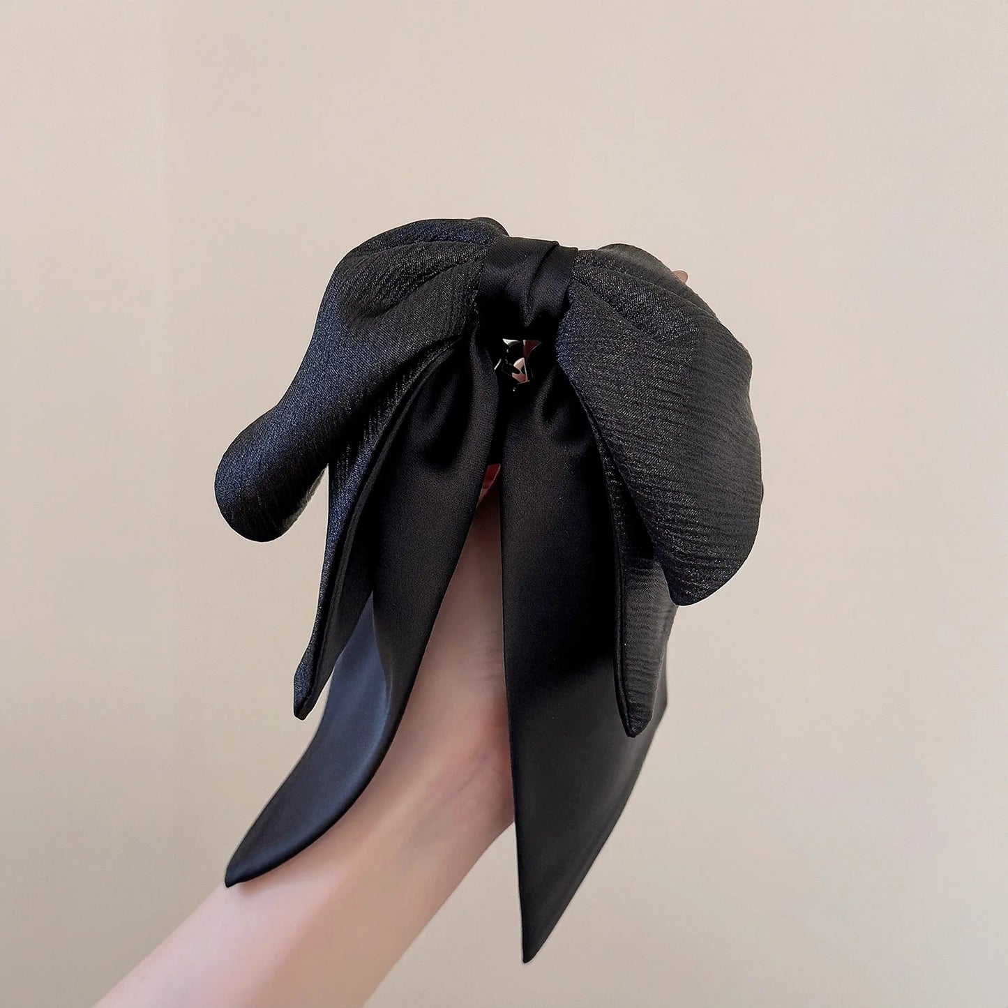 Glossy Pleated Bow Hair Clip – Chic Half-Up Ribbon Clip